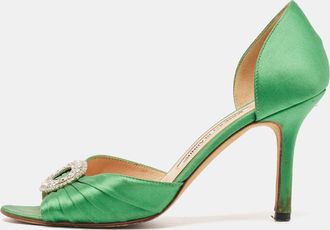 Manolo Blahnik Green Pleated Satin Sedaraby Pumps