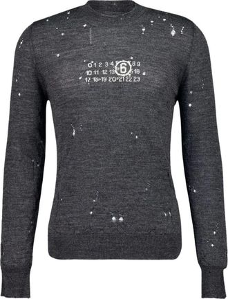 Maison Margiela Distressed Knit Jumper - Dames - Ronde hals truien - Grijs - XL - Wol - Truien & Vesten