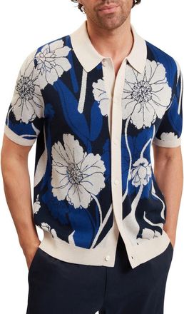 Ted Baker Aldery Floral Knit Button-Up Shirt in Brt Blue at Nordstrom, Size 5