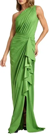 Tadashi Shoji One-Shoulder Side Ruffle Gown in Cactus at Nordstrom, Size 16
