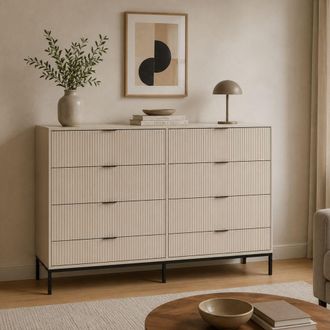 Dmora C&oacute;moda Lamila, 8 Cajones, Apertura Deslizante, Cierre Soft Close, 150x40x116h Cm Beige Cashmere