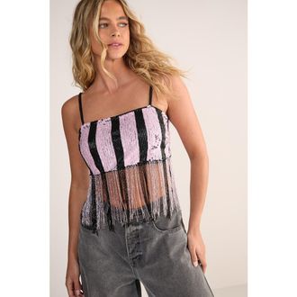 NASTY GAL Stripe Sequin Tassel Crop Top in Pink at Nordstrom, Size 2