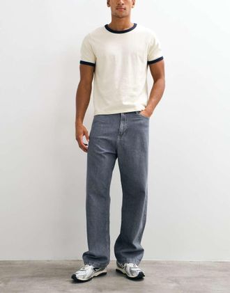 Jack & Jones Ron jeans skater blu-grigio con impunture a contrasto