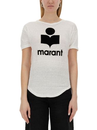 Isabel Marant Logo-Print Linen T-Shirt - White