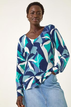 Roman Abstract V-Neck Knit Jumper