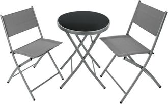 TecTake Conjunto de muebles para balc&oacute;n, mesa y sillas, 3 piezas, gris