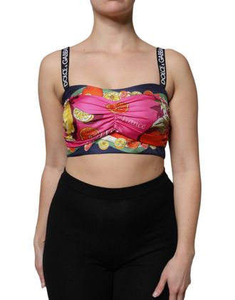 Dolce & Gabbana Womens Multicolor Silk Cropped Bustier Corset Top