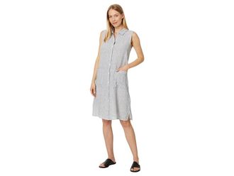 Eileen Fisher Plus Size Classic Collar Dress Womens Clothing White Black : MD, Linen