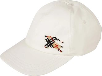 Burberry Tropic Gabardine Baseball Cap met Ridder - Heren - Petten - Wit - S - Katoen - Accessoires
