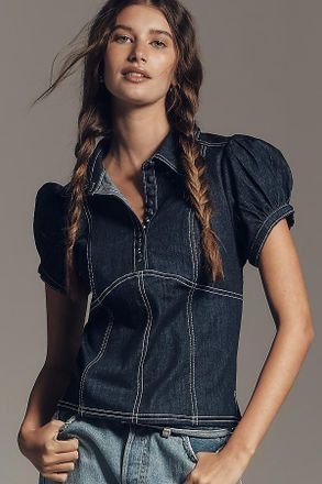 Pilcro Denim Puff Sleeve Top