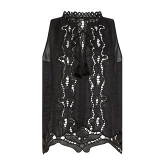 Seventy Sleeveless Tops, female, Black, Size: XS Openwork Lace Ramie Top