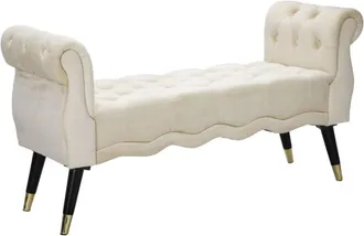 Mauro Ferretti Banco 2 plazas en tela crema con patas de madera cm 120x40x60