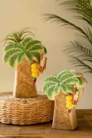 Kalalou Set Of Two Ceramic Palm Tree Vases
