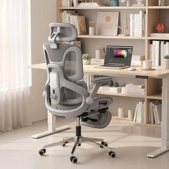 HOMCOM Ergonomic Office Chair, Mesh Desk Chair with Lumbar Support, Footrest in Grey