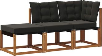 vidaXL 3 Uds. Unidades De Sof&aacute; Modular De Exterior Natural Y Negro Vidaxl