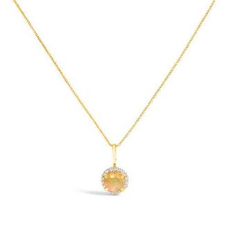 House of Brilliance 10K Gold Gemstone and 1/10 Cttw Diamond Accent Halo Pendant Necklace in Yellow | Multi Opal at Nordstrom