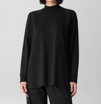 Eileen Fisher Knit Mock Neck Long Sleeve Tunic In Black