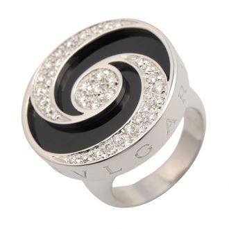 Bulgari Silver Black Clear White Gold (18K) Stainless Steel Band Ring (Pre-Owned)