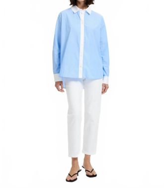 French Connection Poplin Contrast Button Down Shirt In Blue Hydrangea