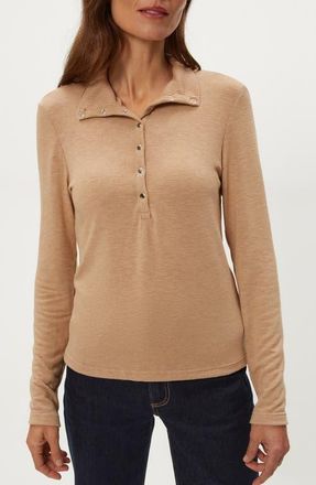 Michael Stars Issa Long Sleeve Snap Placket Polo in Cumin at Nordstrom, Size X-Small
