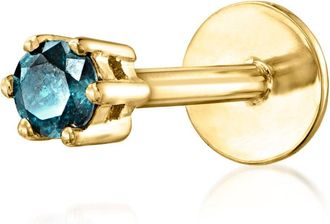 RS Pure by Ross-Simons Blue Diamond Single Flat-Back Stud Earring in 14kt Yellow Gold