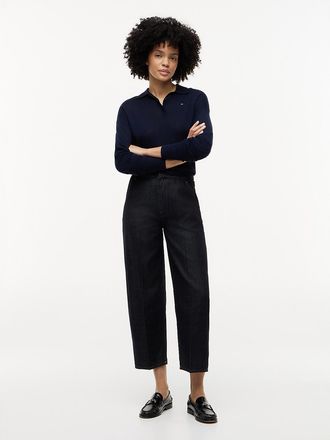 Tommy Hilfiger Womens Elastic-Waist Mid-Rise Barrel Leg Jean - Blue - 10