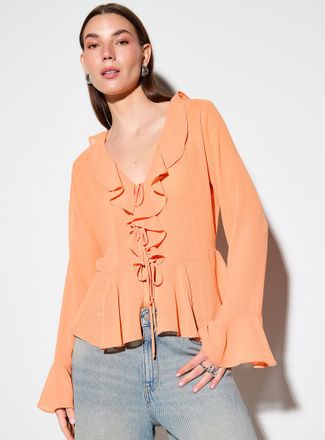 Icone Womens Tie-front and ruffled-edge sheer chiffon blouse