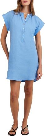 Bella Dahl Cap Sleeve Linen Henley Minidress in Tidal Blue at Nordstrom, Size X-Small