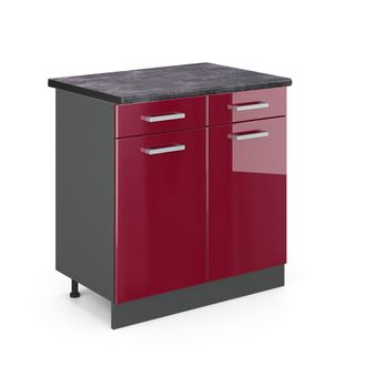 Vicco Mueble Bajo De Cocina R-line, Rojo Burdeos Alto Brillo, 80 Cm, Et Antracita