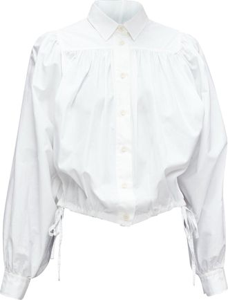 Marni cotton drawstring hem puff sleeve cropped blouse