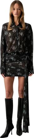 Patrizia Pepe Gekreukt Mini Jurk - Dames - Feestkleedjes - Groen - M - Polyester - Kleedjes