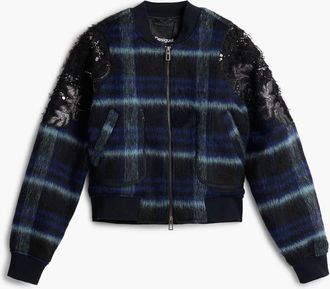 Desigual Sequin Appliqu&eacute; Crop Jacket in Purple at Nordstrom, Size X-Large