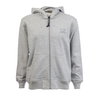 C.P. Company Mens Diagonal Raised Fleece Logo Full-Zip Hoodie in Grey