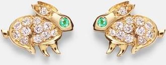 Anita Ko Bunny 18kt gold earrings with diamonds and emeralds