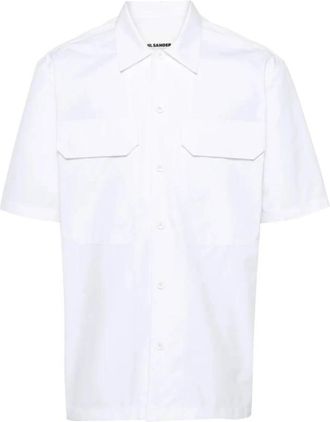 Jil Sander Short Sleeve Shirt - Heren - Korte mouwen Overhemden - Wit - M - Katoen - Overhemden