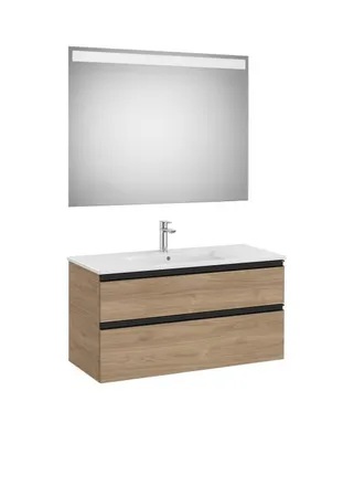 Roca Pack Mueble The Gap 1000x460 2 Cajones + Lavabo Centrado + Espejo Eidos Nogal