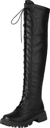 Generic Womens Thigh high Boots, Ladies Over The Knee Riding Boots, Lace up and Zip Combat Knitted Shaft, Durable Zipper Comfortable Sexy Over The Knee Boot P