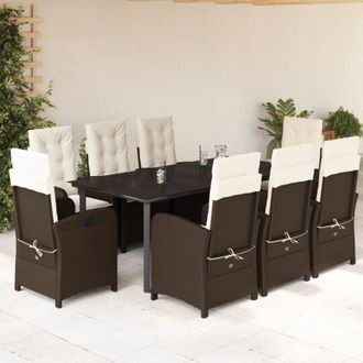 vidaXL Set Comedor Para Jard&iacute;n 9 Pzas Y Cojines Rat&aacute;n Sint&eacute;tico Marr&oacute;n Vidaxl