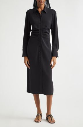 Veronica Beard Loxley Long Sleeve Midi Shirtdress in Black at Nordstrom, Size 6