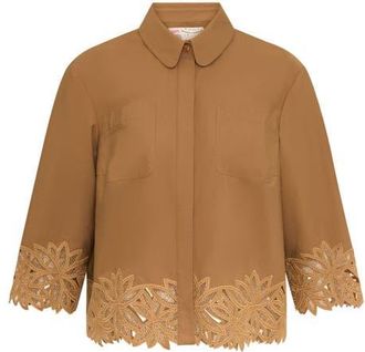 Maison Common Embroidered Cotton Blouse With Patch Pockets in Tobacco at Nordstrom, Size 36