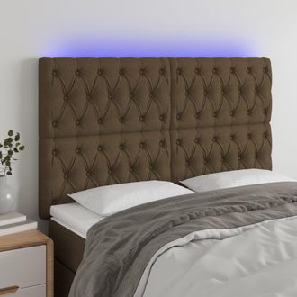 vidaXL Cabecero Con Luces Led Tela Marr&oacute;n Oscuro 160x7x118/128 Cm Vidaxl