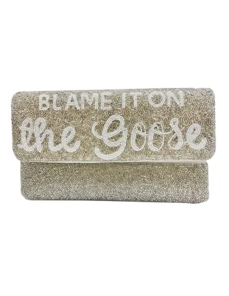 La Chic Designs Womens Blame It On The Goose Beaded Clutch In Silver