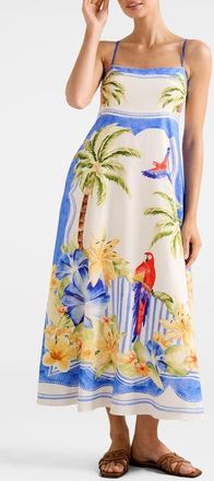 Ever New Bianca Mixed Print Linen Blend Dress in Antigua Holiday at Nordstrom, Size 14