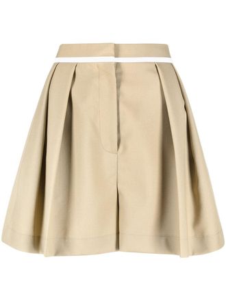 Stella McCartney high-waist pleat-detail tailored shorts - women - Cotton - 40 - Neutrals