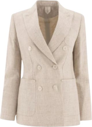 Max Mara Fris&eacute; Patroon Wollen Blazer - Dames - Blazers - Wit - M - Wol - Jassen