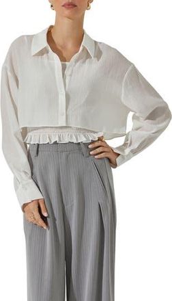 ASTR the Label Crop Button-Up Shirt & Smocked Camisole in White at Nordstrom Rack, Size X-Small