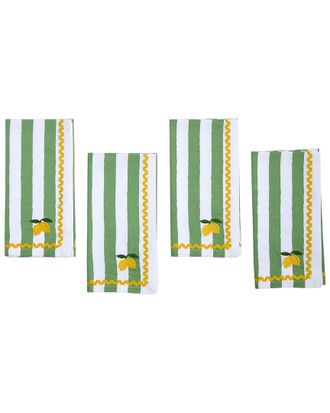 Two's Company Set Of 4 Lemon Embroidered Cloth Dinner Napkins