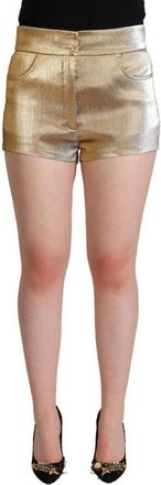 Dolce & Gabbana Metallic Gold Cotton Mid Waist Hot Pants Womens Shorts - Size Large