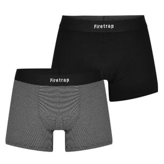Firetrap Boxershorts met herenlogo (Set van 2) (Zwart/Grijze streep)