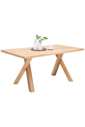 Homin Esstisch, Eichefarben, Holz, Wildeiche, massiv, rechteckig, X-Form, 90x76x160 cm, Holzm&ouml;bel, Holztische, Esstische Holz, Massivholztische